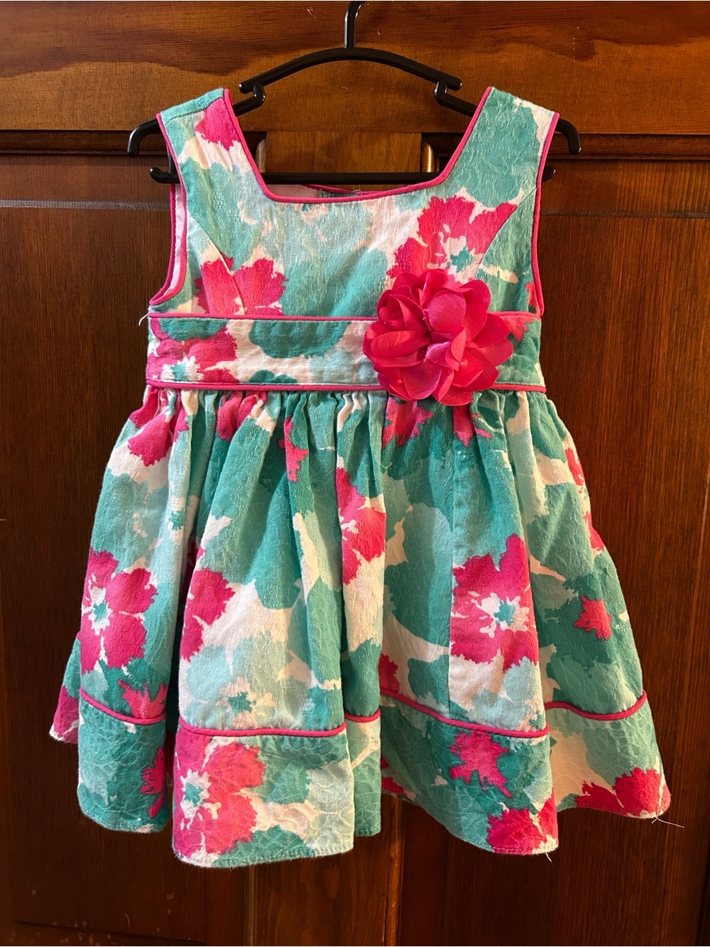 Sweet Heart Rose Teal and Pink Floral Party Dress